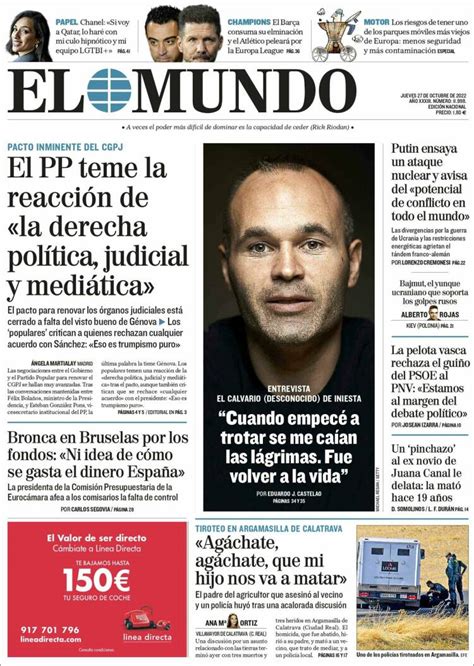 Periódico El Mundo España Periódicos De España Edición De Jueves