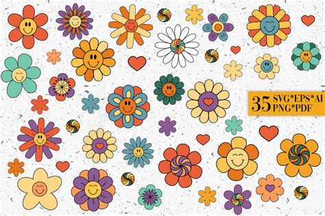 Groovy Flowers Svg Png Eps By Happywatercolorshop Thehungryjpeg