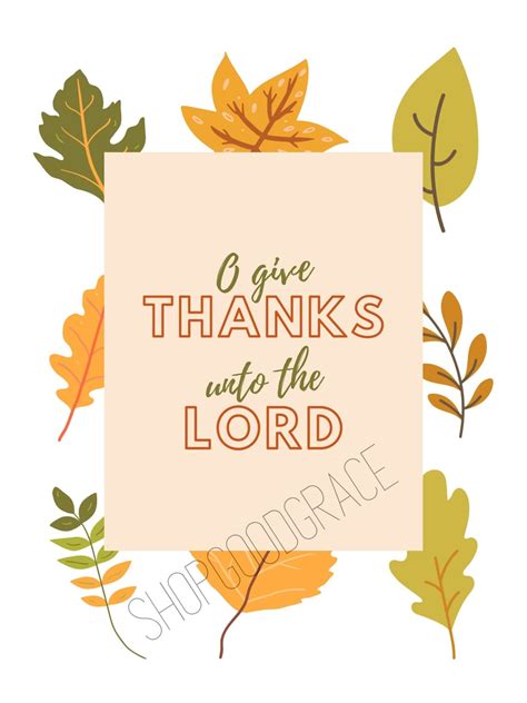 O Give Thanks Unto The Lord Sign Printable Fall Leaves Wall Art Fall