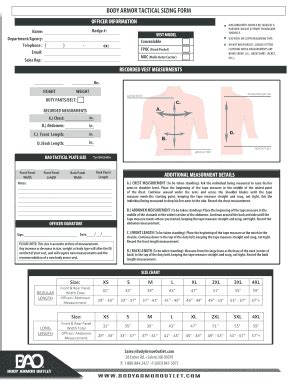 Fillable Online Body Armor Tactical Sizing Form Fax Email Print Pdffiller