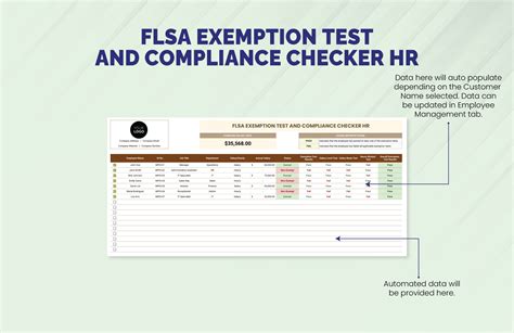 Flsa Exemption Test And Compliance Checker Hr Template In Excel Google