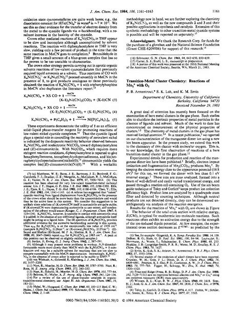 Pdf Transition Metal Cluster Chemistry Reactions Of Manganese Dimer