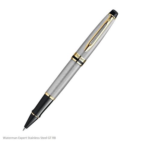 Waterman Expert Stainless Steel Gold Trim Rollerball Pen