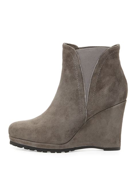 Lyst Neiman Marcus Janna Suede Wedge Bootie In Gray