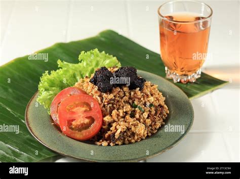 Nasi Goreng Rendang With Warm Tea Rendang Is Traditional Melayu Minang