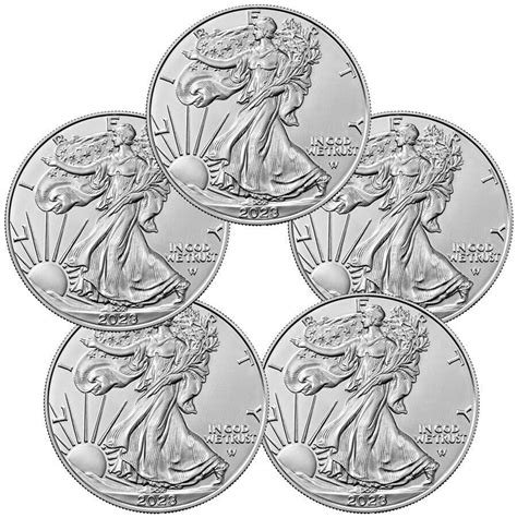 Lot of 5 2023 1oz American Silver Eagle $1 Gem BU Brilliant ...