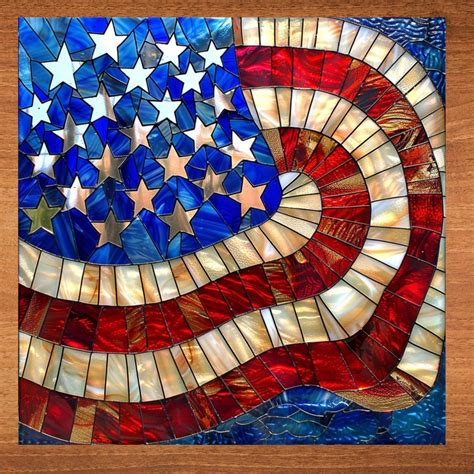 American Flag Stained Glass Look Art On Glossy Ceramic Tile Tileful Artful Display Piece And