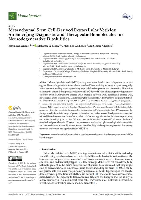 Pdf Mesenchymal Stem Cell Derived Extracellular Vesicles An Emerging