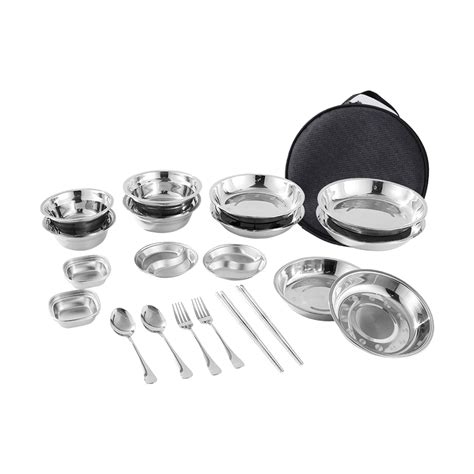 Stainless Steel Plates and Bowls Camping Set for Outdoor Use Backpacking BBQ 20pcs - Walmart.com