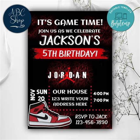 Jordan Sneaker Birthday Invitation Template To Print At Home DIY