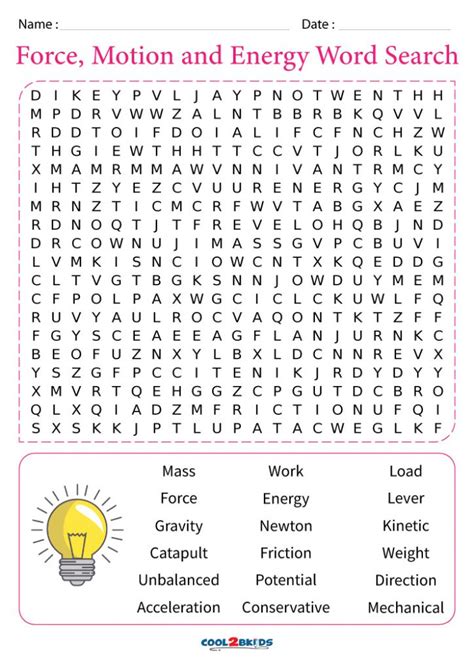 Printable Force And Motion Word Search