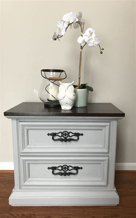 Refinished Two Tone Nightstand In Silver Lining Gray With The Top