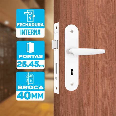 Fechadura Para Porta Quarto Interna Branca Stam Broca 40mm Fech 814 33