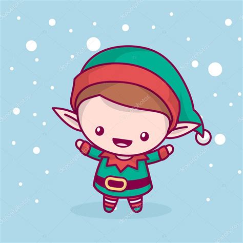 Lovely Cute Kawaii Chibi Elf Rejoices Under The Snow Merry Christmas And A Happy New Year