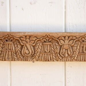 Antique Carved Teak Chemai Lintel Sun Bleached Wall Panel Tribal Door