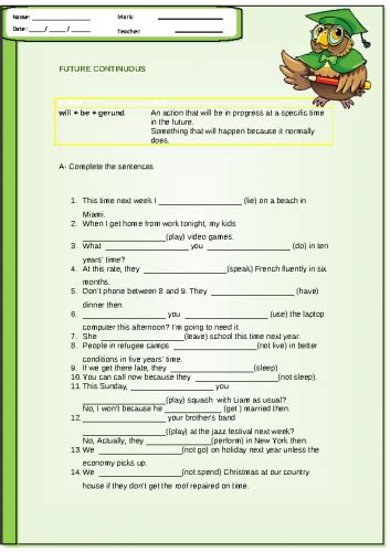 Worksheet Future Continuous My English Printable Worksheets