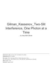 Gilman Kassenov Two Slit Interference One Photon At A Time Pdf Gilman