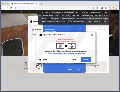 Oszustwo Pop Up Apple Defender Security Center Mac Instrukcje