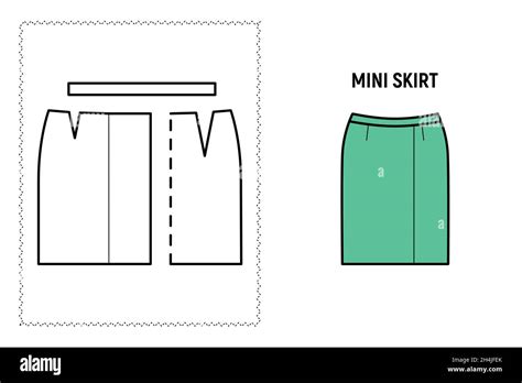 Women Mini Skirt Pattern Technical Drawing For Sewing Stock Vector