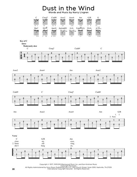 Dust In The Wind By Kansas Guitar Cheat Sheet Guitar Instructor