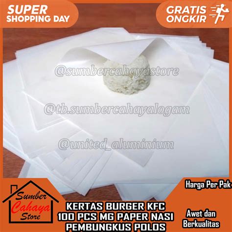 Jual Kertas Bungkus Nasi Mg Paper Kfc Kebab Isi Lembar Pembungkus