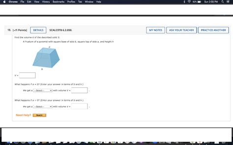 Solved Find The Volume V Of The Described Solid S A Frustum Chegg