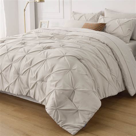 Bedsure King Size Comforter Set Bedding Set King 7 Pieces Pintuck Bed In A Bag Beige Bed Set