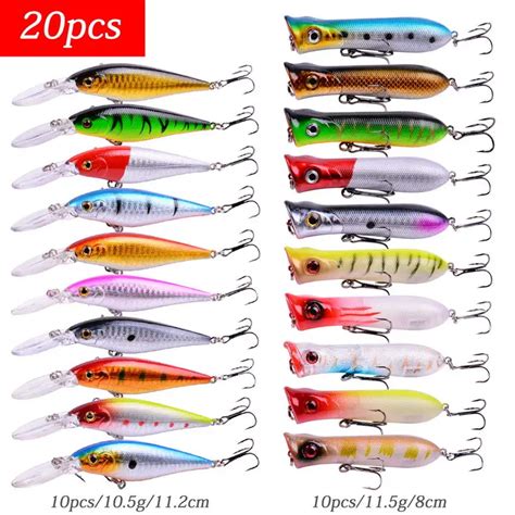 20 pçs set Minnow Popper Lure Iscas Artificiais Isca De Pesca Kit Isca