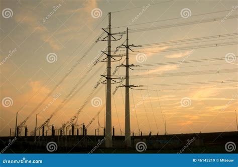 Electricity Pylons And Power Plant Stock Photography Cartoondealer