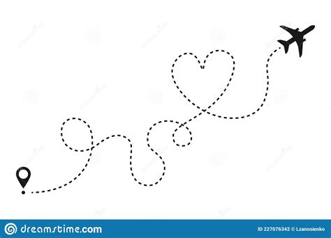 Love Airplane Dotted Line Path Air Plane Route In Heart Form Hearted