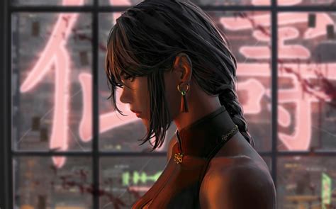 Ponytail Profile Concept Art Women GUWEIZ Fictional Character