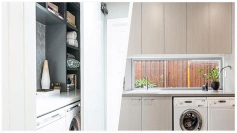 Laundry Room With Gray Cabinets And Solid Surface Countertops Design