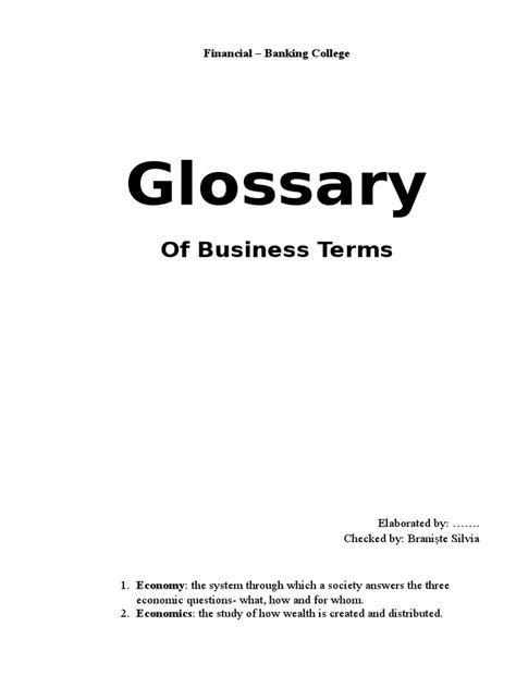 Glossary Of Business Terms Pdf Stocks Ownership