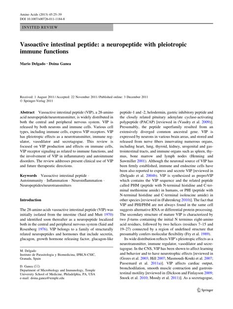 (PDF) Vasoactive intestinal peptide: A neuropeptide with pleiotropic ...