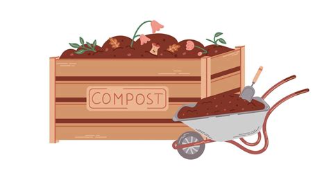 Hand Drawn Illustration Of Compost Box With Wheelbarrow Collection Of