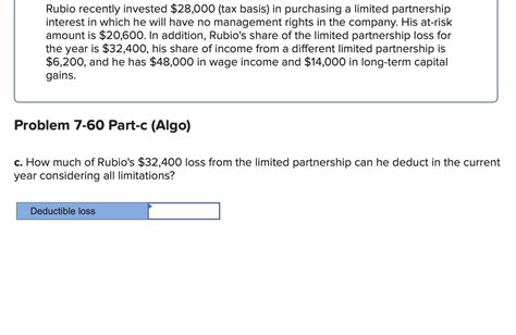 Solved Rubio Recently Invested 28 000 Tax Basis In Chegg