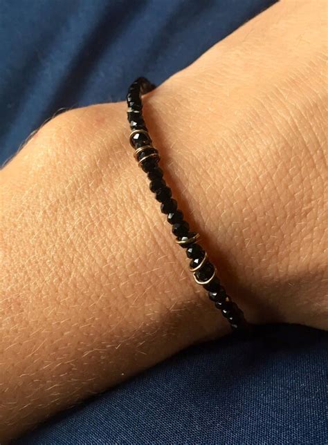 Black Spinel Gemstone Bracelet With 14karat Gold Filled Etsy