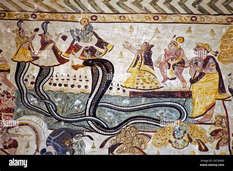 Paintings Of Hindu God Krishna With Snake King Kaliya Stock Photo Alamy