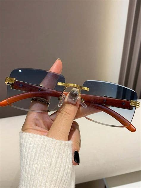 2024 New Summer Rimless Cut Edge Wood Grain Leg Sunglasses For Women Trendy Metal Leopard Head