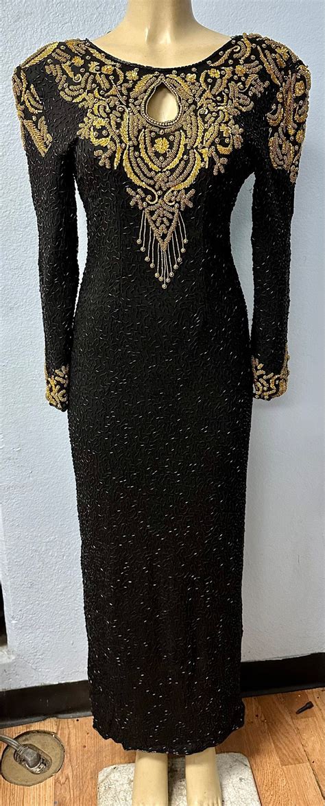 Sequin Elegant Evening Dress Black With Gold Sequins Etsy