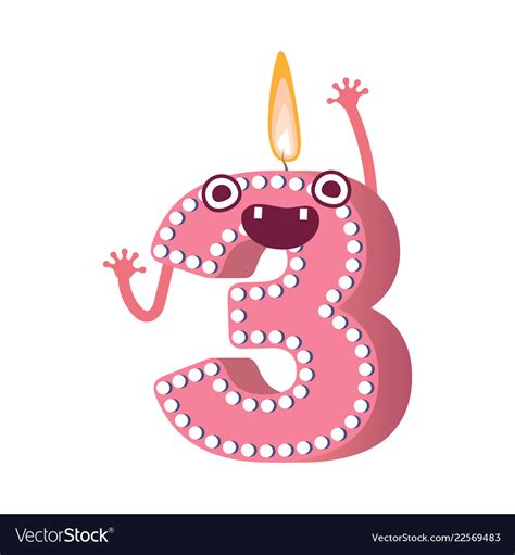 Cute Birthday Candle Number Character Three Vector Image