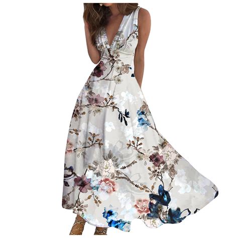 Mohiass 2024 V Neck Flowy Beach Dresses For Women Floral Sleeveless Casual Sun Dresses Purple