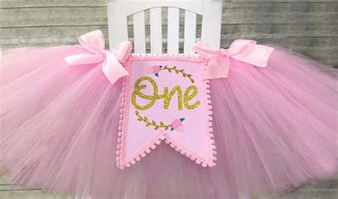 Baby Girls First Birthday High Chair Tutu Banner Pink And Gold