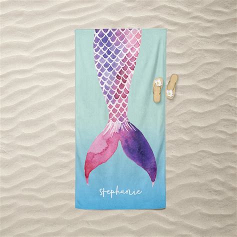 Mermaid Beach Towel Personalized Beach Towel Name Beach Etsy