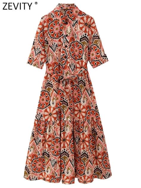 Zevity Vestido Camisero Midi Informal Con Estampado Floral Para Mujer