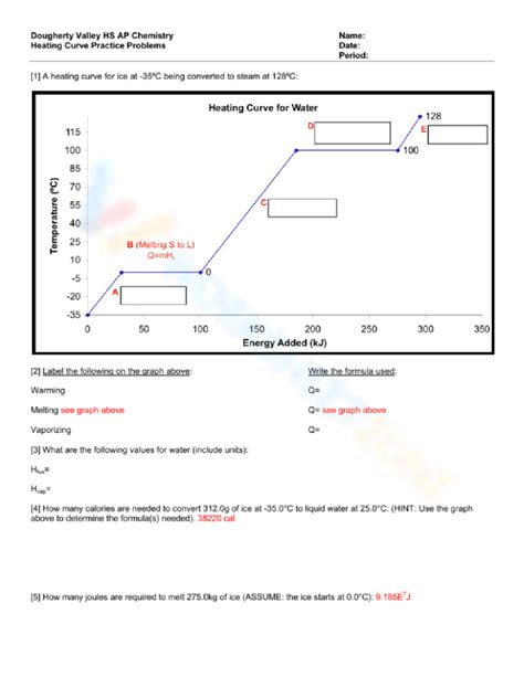 Heating Curve For Water Worksheet