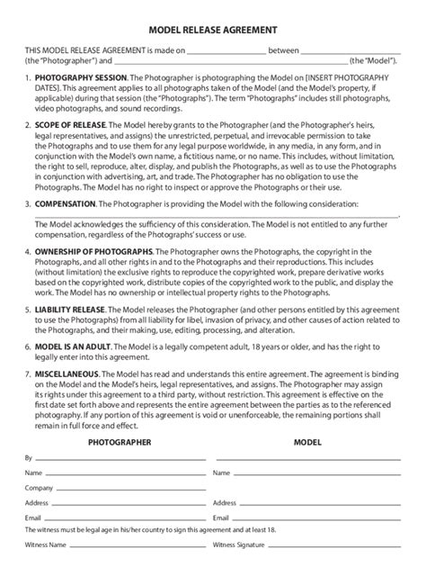 Fillable Online Portrait Session Contract Template Cole S Classroom