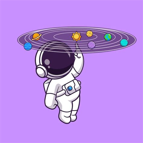 Lindo Astronauta Jugando Con El Planeta Y El Sol En El Espacio Dibujos Animados Vector Icono