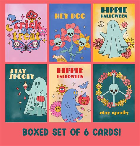 Retro Halloween Cards Boxed Halloween Card Set Groovy Halloween Stationary Hippie Halloween