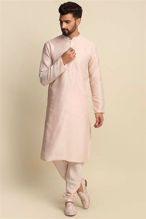 Buy Priyanka Jain Men Pink Raw Silk And Habutai Silk Crepe Embroidered